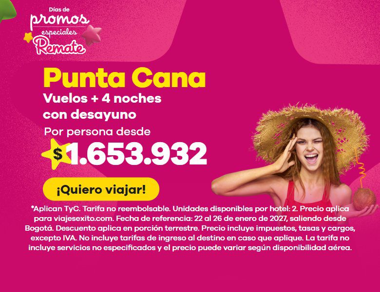 Días de promos especiales: paquete a Punta Cana con desayuno incluido, vuelos y 4 noches en Hotel El Imperio Punta Cana, por persona desde $1.653.932. (versión móvil)