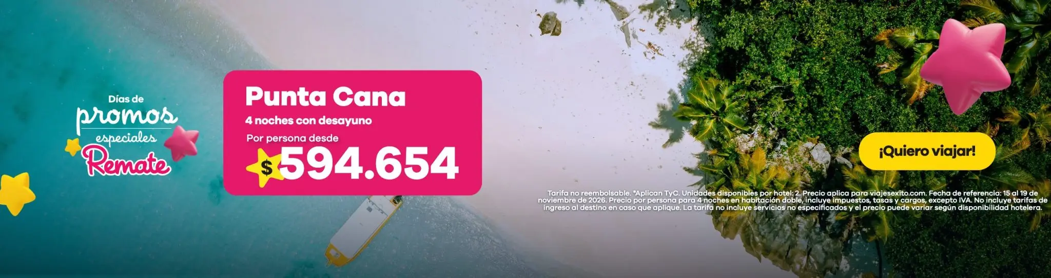 Días de promos especiales: Punta Cana con desayuno incluido, 4 noches en Honky Tonk Punta Cana, por persona desde $594.654.