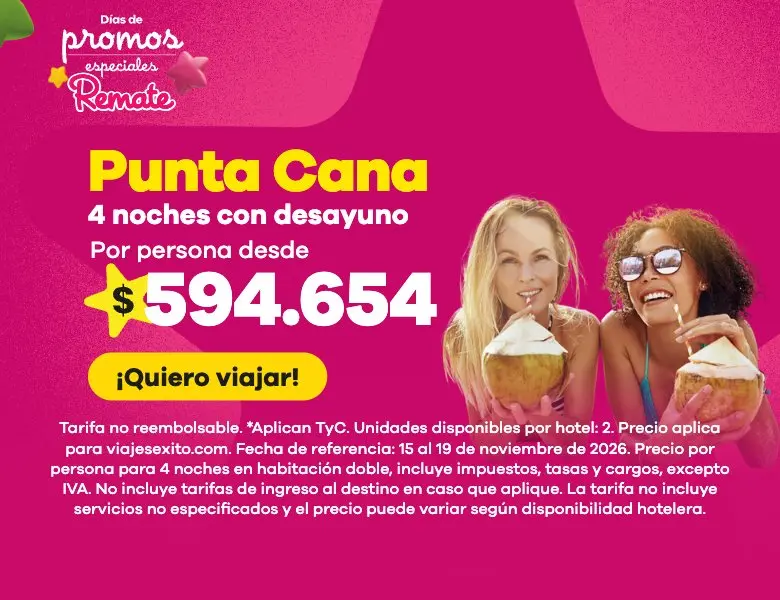 Días de promos especiales: Punta Cana con desayuno incluido, 4 noches en Honky Tonk Punta Cana, por persona desde $594.654. (versión móvil)