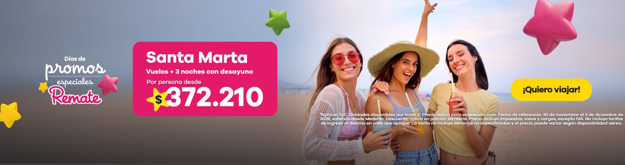 Días de promos especiales: paquete a Santa Marta con desayuno incluido, vuelos y 3 noches en Mirador Puerto Alto, por persona desde $372.210.