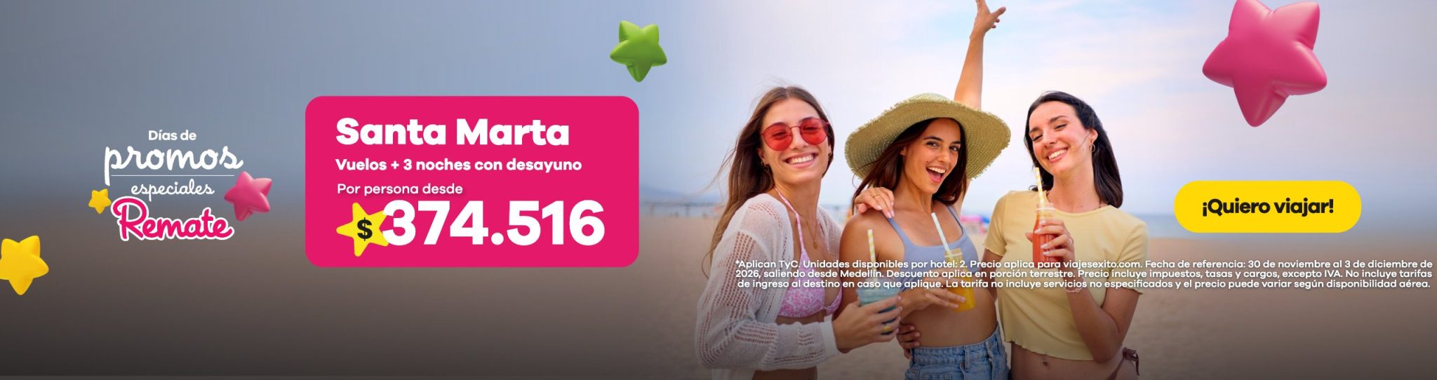 Días de promos especiales: paquete a Santa Marta con desayuno incluido, vuelos y 3 noches en Mirador Puerto Alto, por persona desde $374.516.
