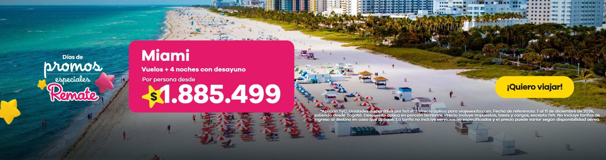 Días de promos especiales: paquete a Miami con desayuno incluido, vuelos y 4 noches en Floridian Hotel, por persona desde $1.885.499.