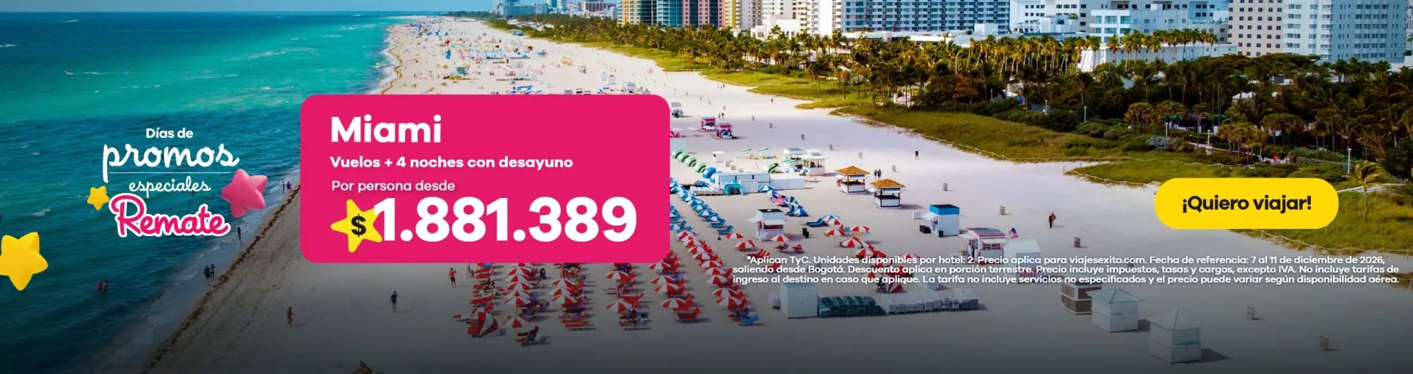 Días de promos especiales: paquete a Miami con desayuno incluido, vuelos y 4 noches en Floridian Hotel, por persona desde $1.881.389.