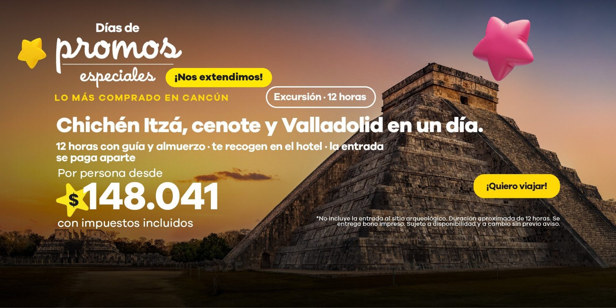 ¡Nos extendimos! Banner principal de la sección Actividades de Viajes Éxito (versión móvil)
