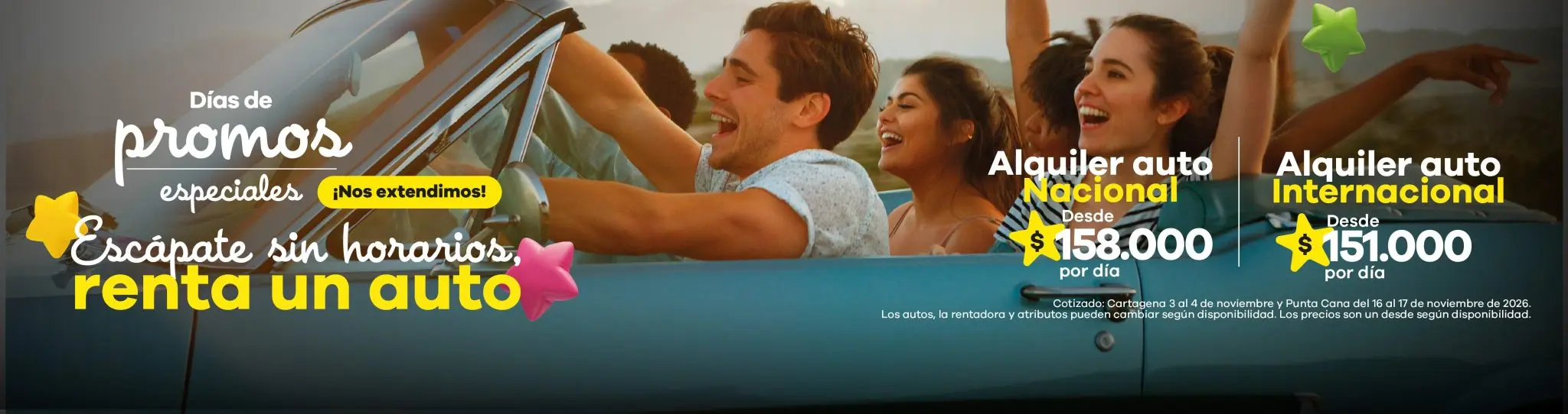 ¡Nos extendimos! Banner principal de la sección Carros de Viajes Éxito