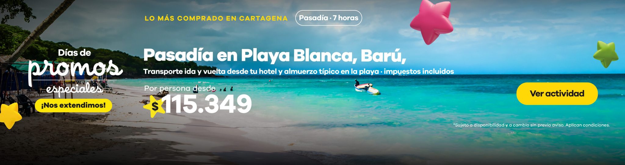 ¡Nos extendimos! Banner principal de la sección Actividades de Viajes Éxito