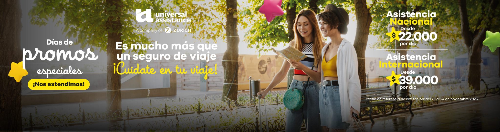 ¡Nos extendimos! Banner principal de la sección Asistencias de Viajes Éxito