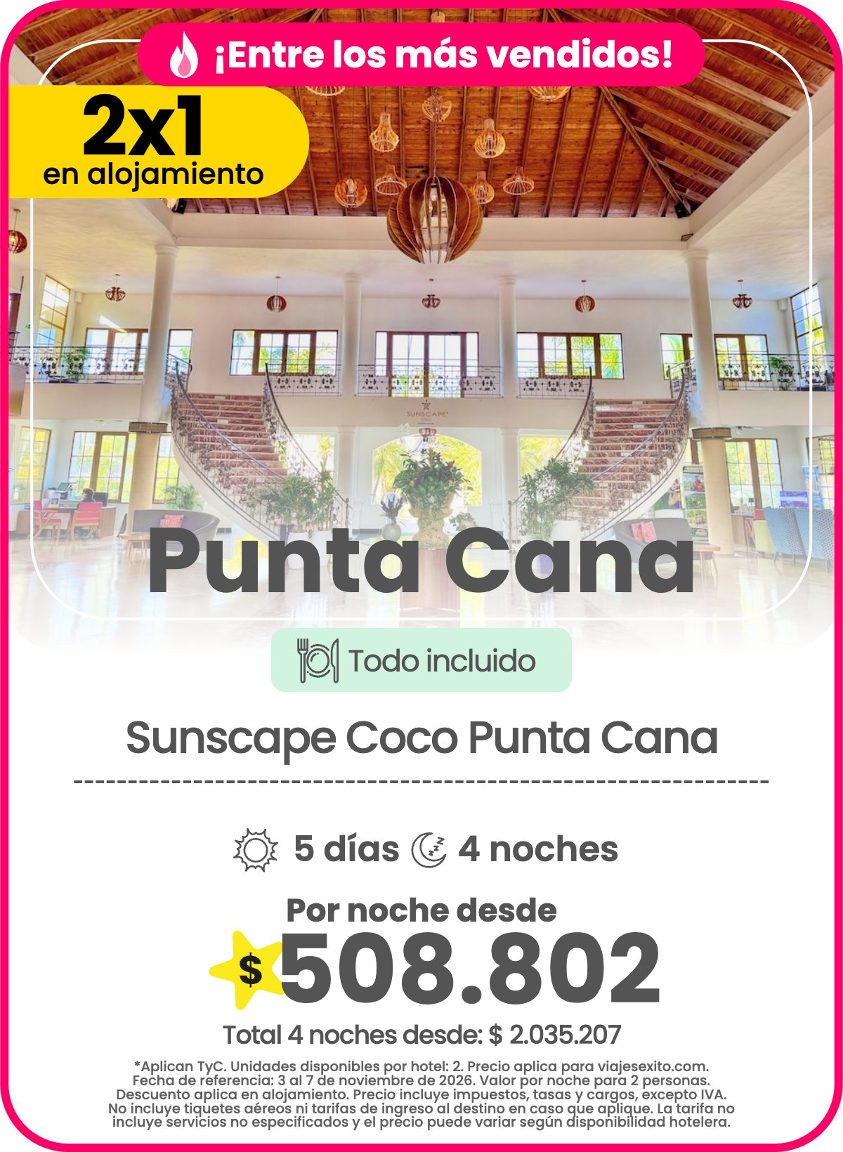 Hotel en Punta Cana: Sunscape Coco Punta Cana, todo incluido, 2x1 en alojamiento, 5 días y 4 noches, por noche desde $508.802.