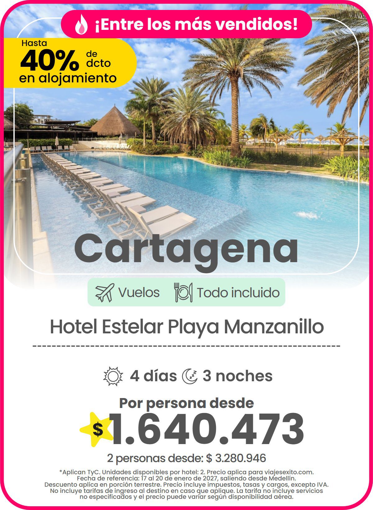 Paquete a Cartagena: Hotel Estelar Playa Manzanillo, todo incluido, 4 días y 3 noches con vuelos, hasta 40% de descuento en alojamiento, por persona desde $1.640.473.