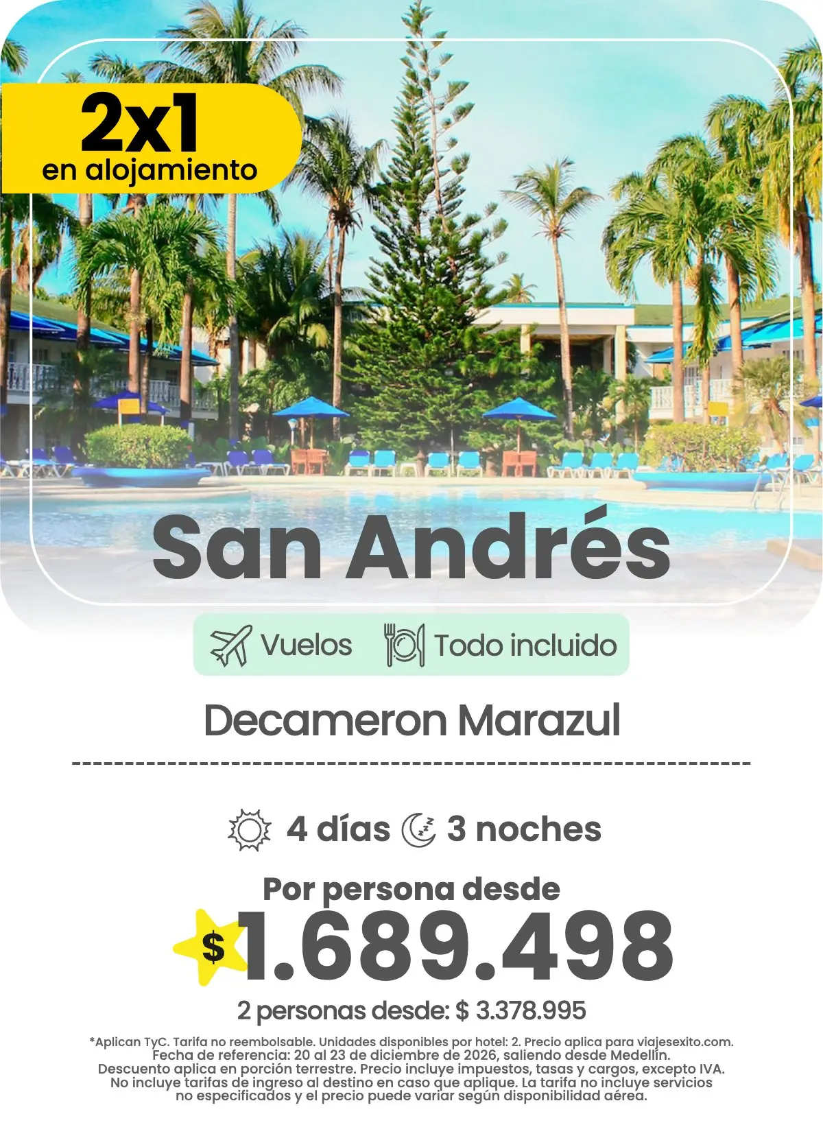 Tarjeta de oferta de viaje de Viajes Éxito