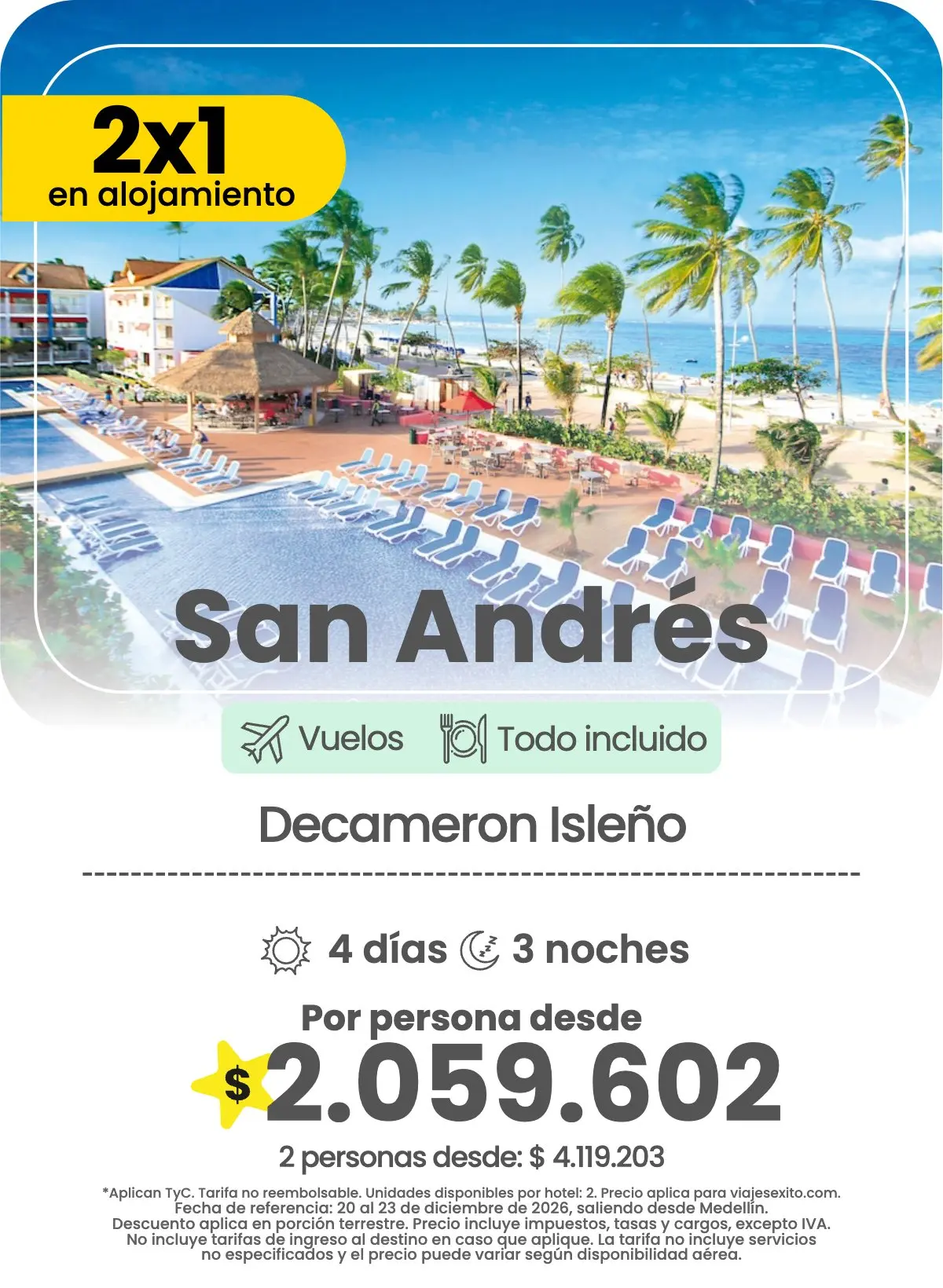 Tarjeta de oferta de viaje de Viajes Éxito
