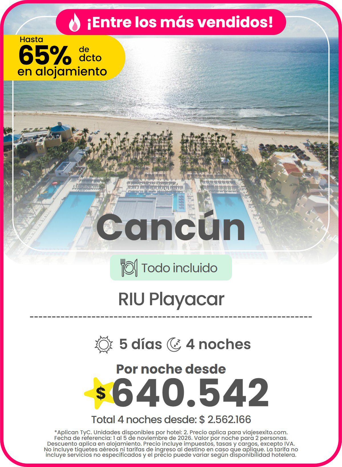 Hotel en Cancún: RIU Playacar, todo incluido, hasta 65% de descuento en alojamiento, 5 días y 4 noches, por noche desde $640.542.