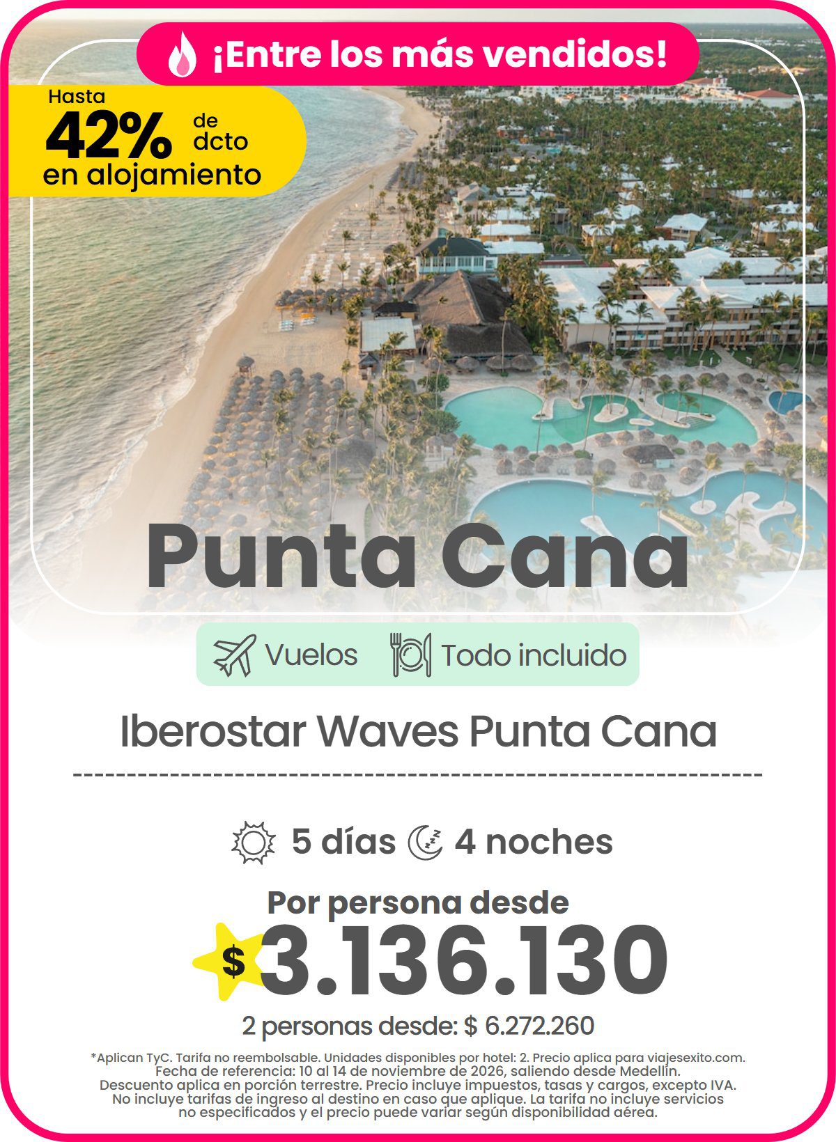 Paquete a Punta Cana: Iberostar Waves Punta Cana, todo incluido, 5 días y 4 noches con vuelos, hasta 42% de descuento en alojamiento, por persona desde $3.136.130.