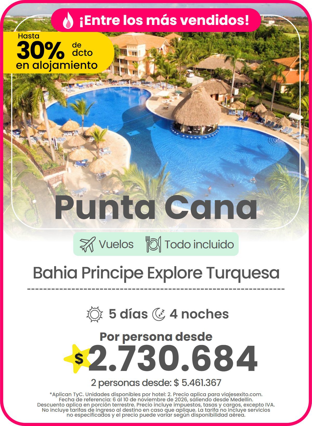 Paquete a Punta Cana: Bahia Principe Explore Turquesa, todo incluido, 5 días y 4 noches con vuelos, hasta 30% de descuento en alojamiento, por persona desde $2.730.684.