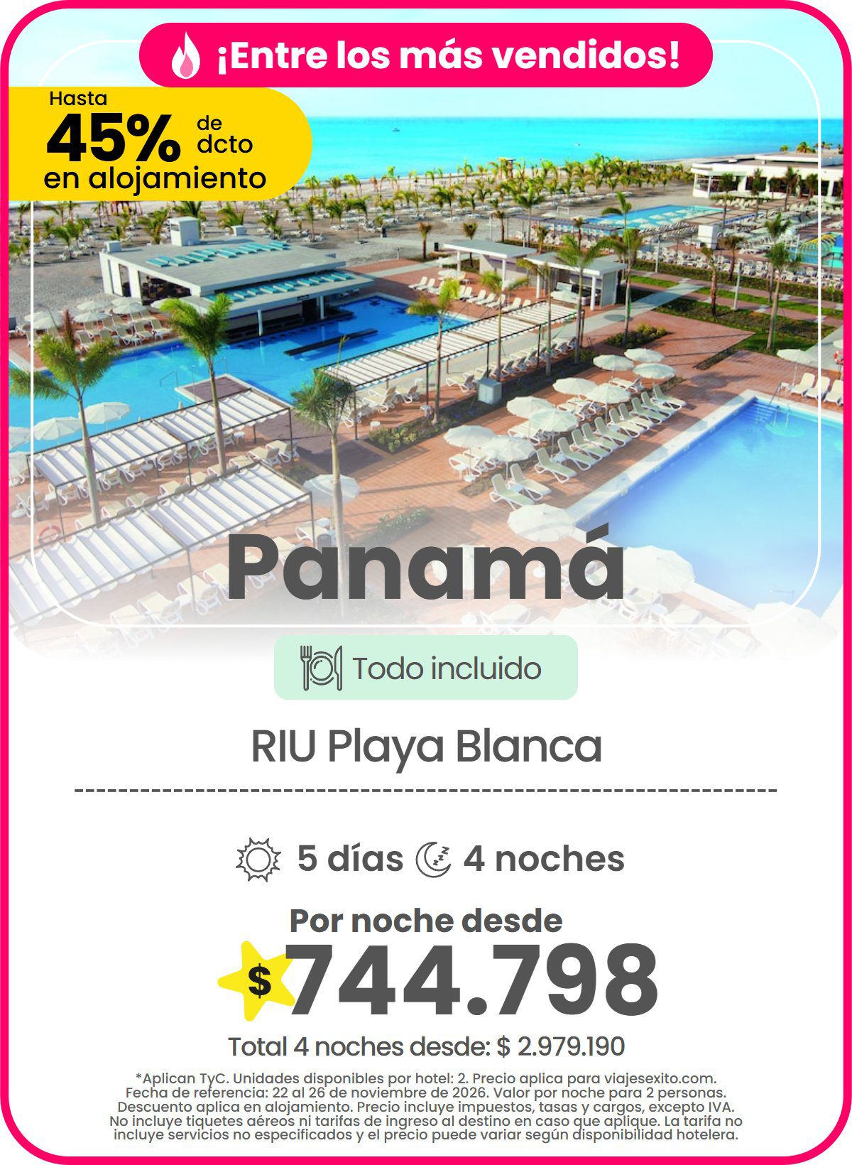 Hotel en Panamá: RIU Playa Blanca, todo incluido, hasta 45% de descuento en alojamiento, 5 días y 4 noches, por noche desde $744.798.