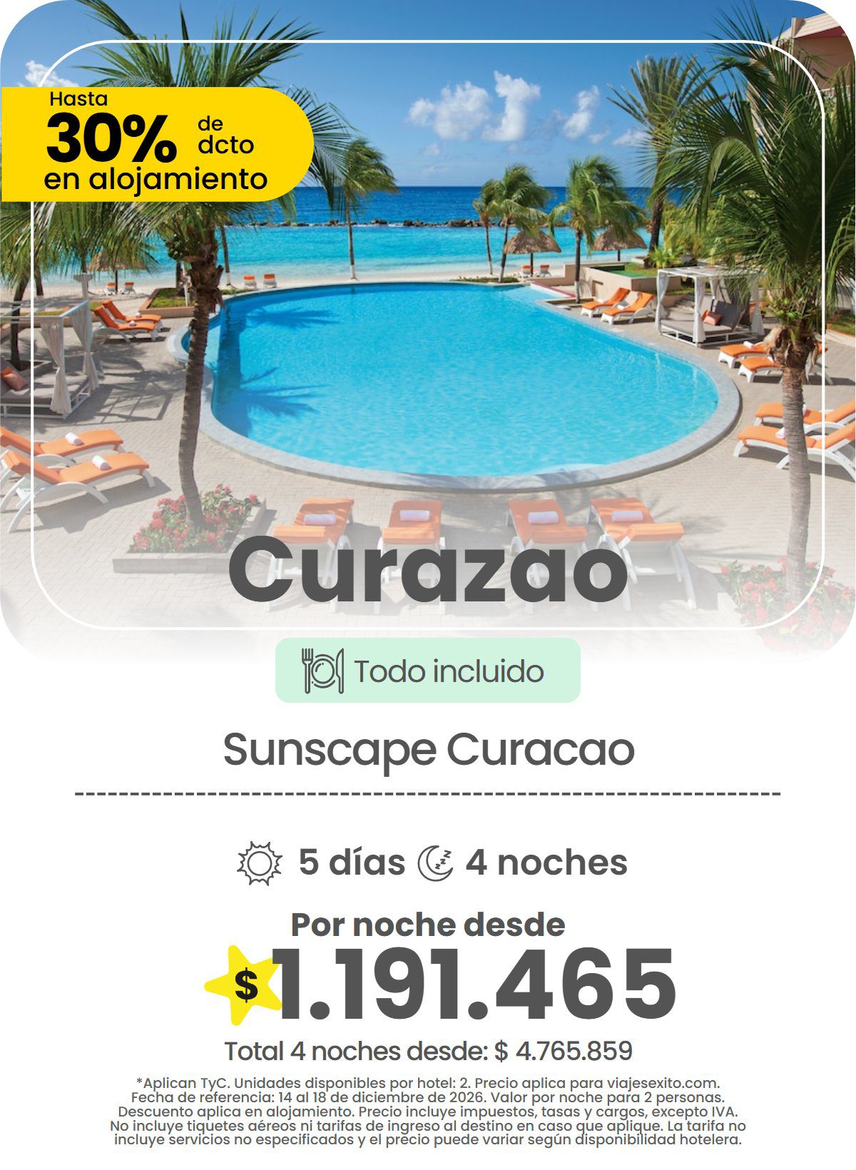 Hotel en Curazao: Sunscape Curacao, todo incluido, hasta 30% de descuento en alojamiento, 5 días y 4 noches, por noche desde $1.191.465.