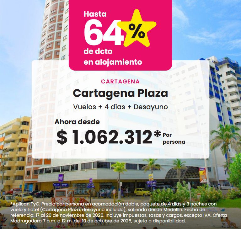 Cartagena Plaza, Cartagena. Desayuno incluido, hasta 64 % de descuento en alojamiento. Ahora desde $1.062.312 por persona.