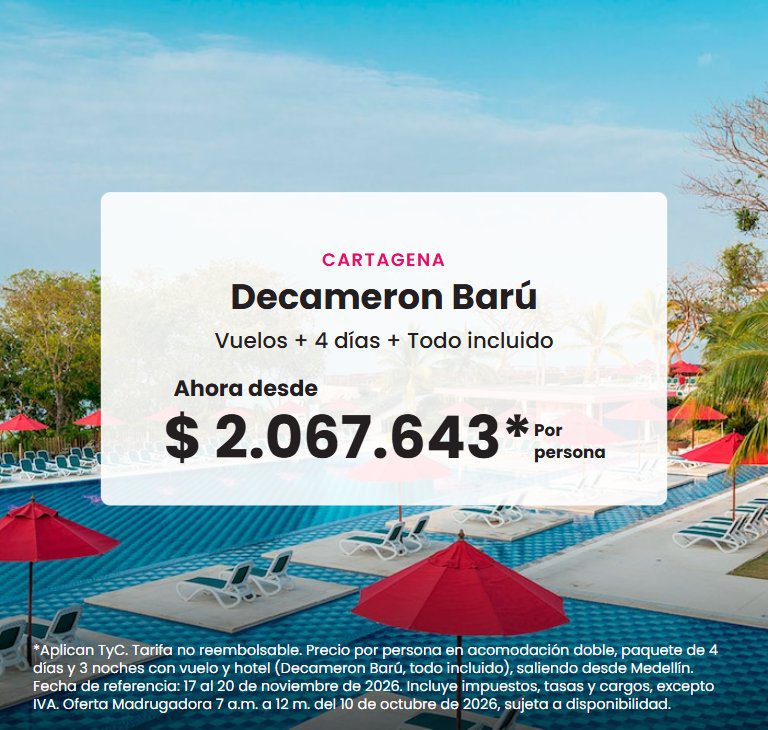 Decameron Barú, Cartagena. Todo incluido, 2x1 en alojamiento. Ahora desde $2.067.643 por persona.