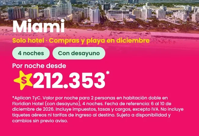 Hotel en Miami: Floridian Hotel, 4 noches con desayuno, del 6 al 10 de diciembre de 2026, por noche desde $212.353 para 2 personas