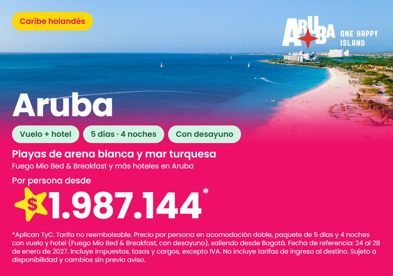 Paquete a Aruba: Fuego Mio Bed & Breakfast, 5 días y 4 noches con vuelo y desayuno, del 24 al 28 de enero de 2027, desde $1.987.144 por persona