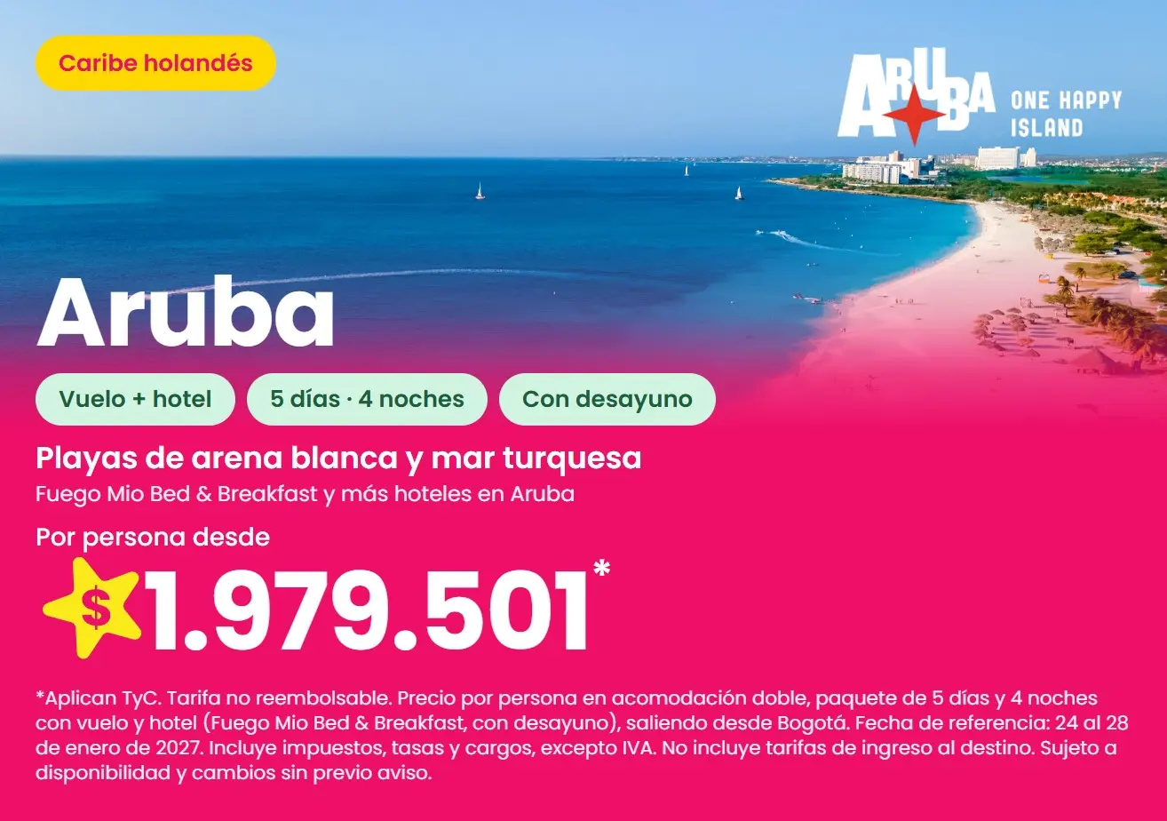 Paquete a Aruba: Fuego Mio Bed & Breakfast, 5 días y 4 noches con vuelo y desayuno, del 24 al 28 de enero de 2027, desde $1.979.501 por persona